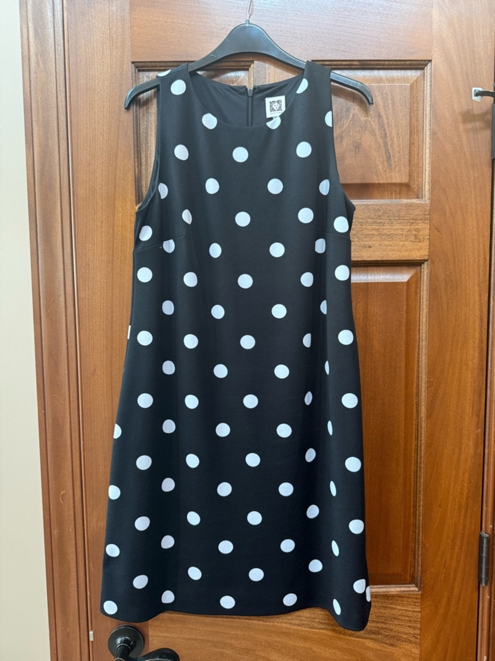 Anne Klein Black Dress with White Polka Dots Midi Shift
